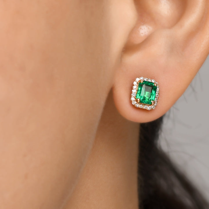Emerald Octagon Diamond Studs - qivii