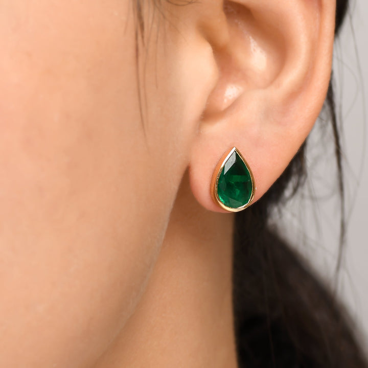 Emerald Pear Bezel Set Studs - qivii