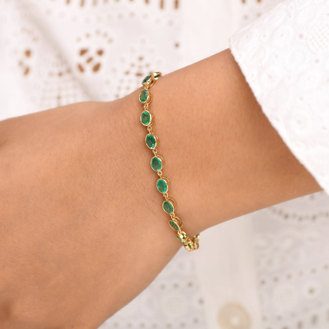 Emerald Oval Bezel Set Bracelet - qivii