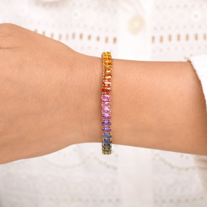 Rainbow Sapphire 6x4MM Oval Bracelet - qivii