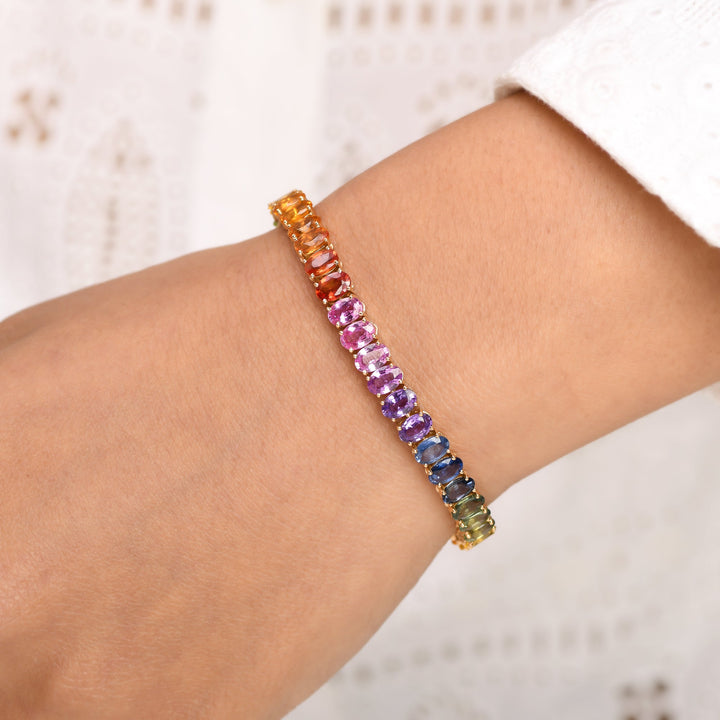 Rainbow Sapphire 6x4MM Oval Bracelet - qivii