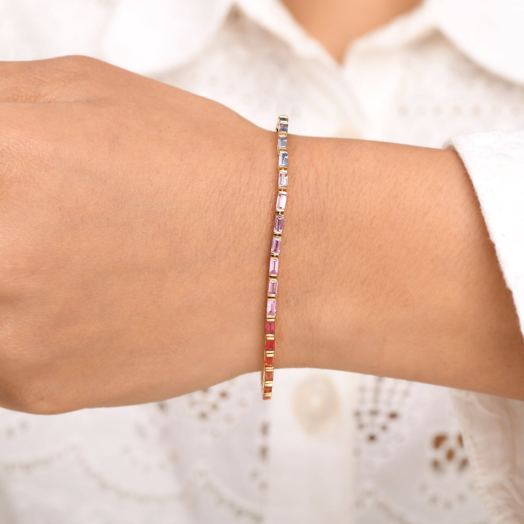 Rainbow Sapphire Baguette Bar Set Bracelet - qivii