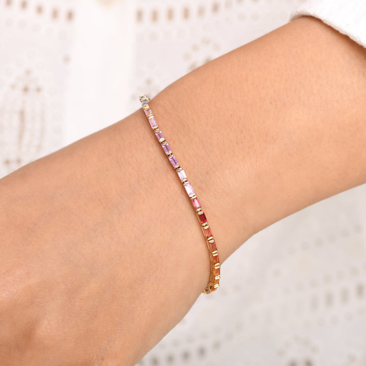 Rainbow Sapphire Baguette Bar Set Bracelet - qivii