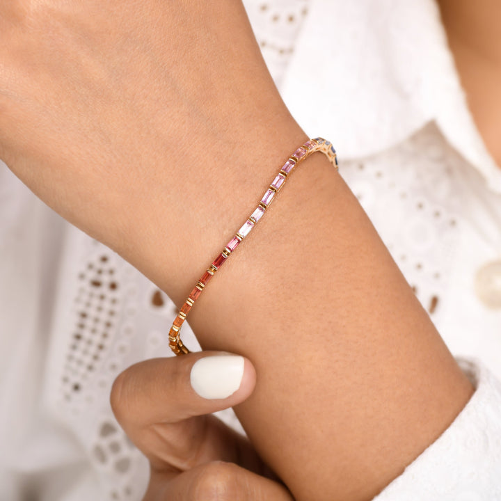 Rainbow Sapphire Baguette Bar Set Bracelet - qivii