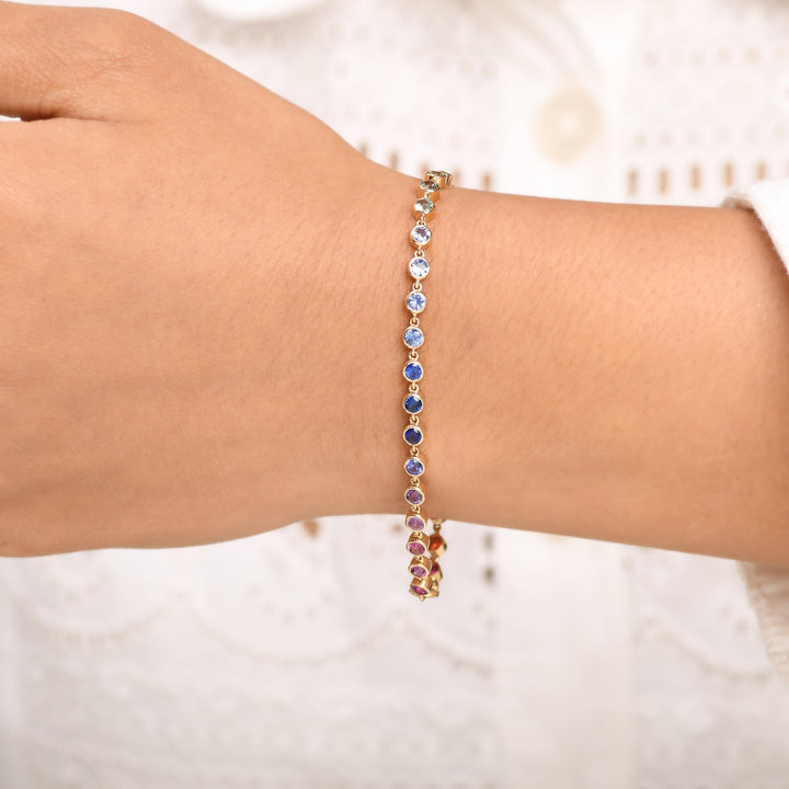 Rainbow Sapphire Emerald Link Chain Bracelet - qivii