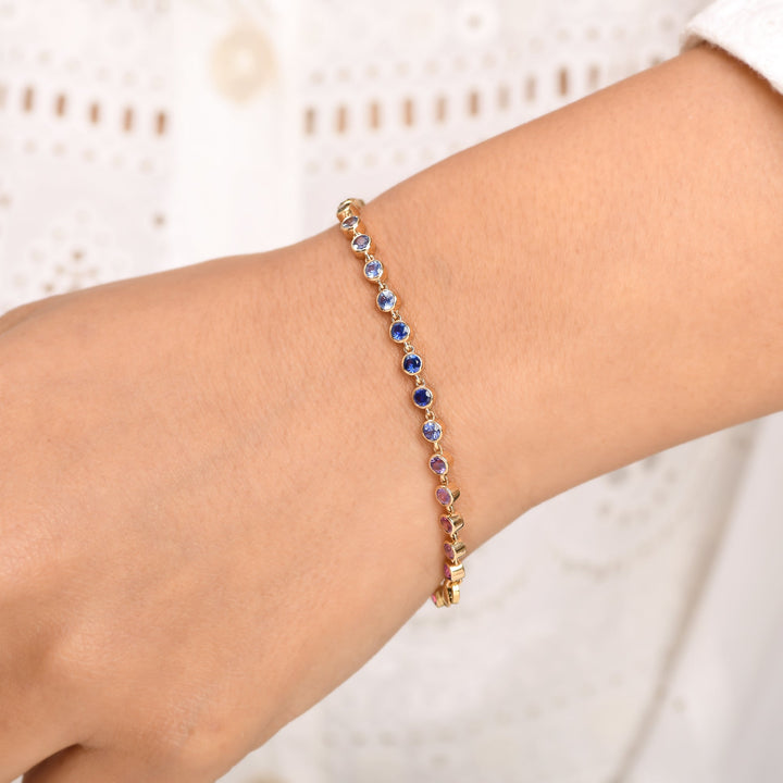 Rainbow Sapphire Emerald Link Chain Bracelet - qivii