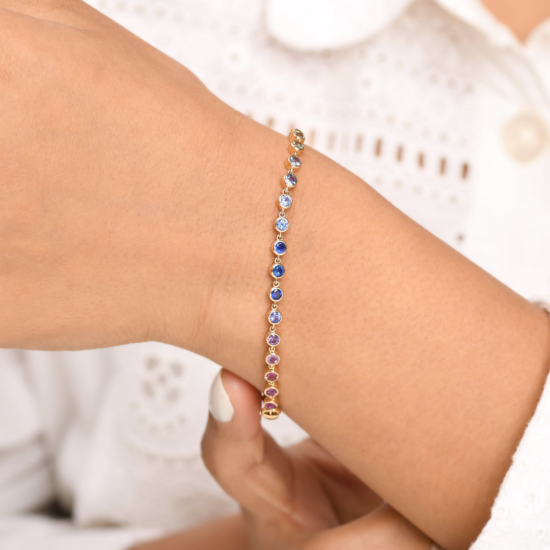 Rainbow Sapphire Emerald Link Chain Bracelet - qivii