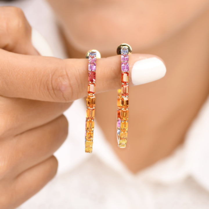 Rainbow Sapphire 45MM Hoops - qivii