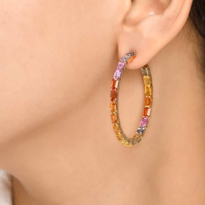 Rainbow Sapphire 45MM Hoops - qivii