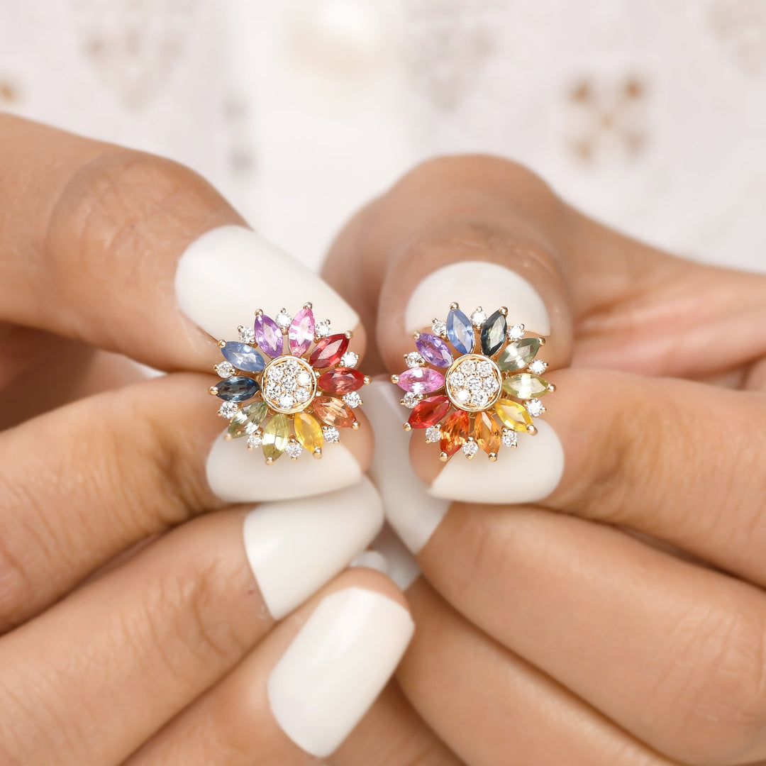 Rainbow Sapphire Marquise and Diamond Studs - qivii