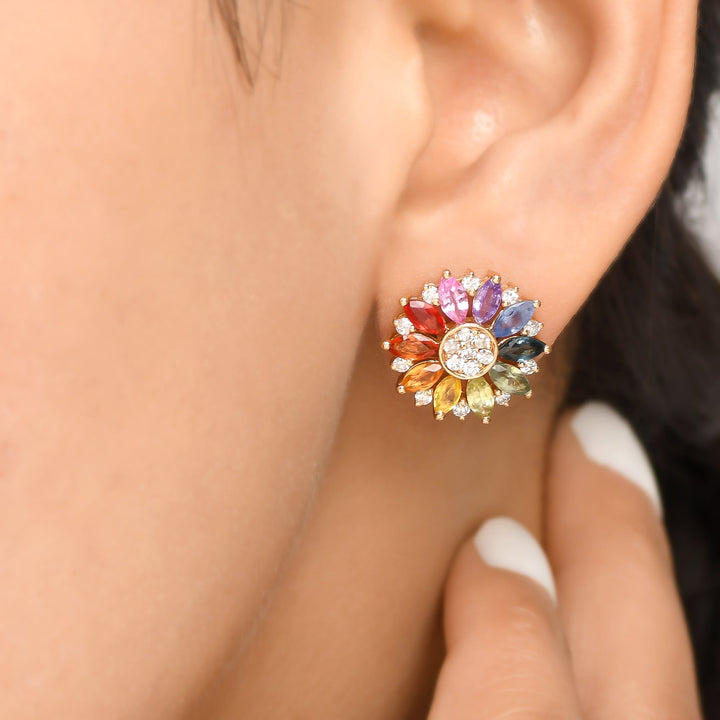 Rainbow Sapphire Marquise and Diamond Studs - qivii