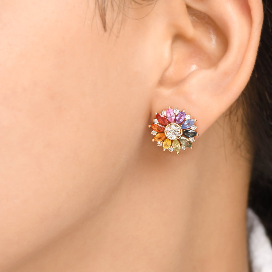 Rainbow Sapphire Marquise and Diamond Studs - qivii