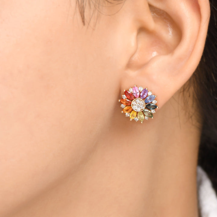 Rainbow Sapphire Marquise and Diamond Studs - qivii