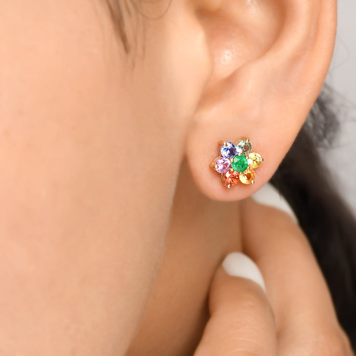 Rainbow Sapphire and Emerald Cluster Studs - qivii