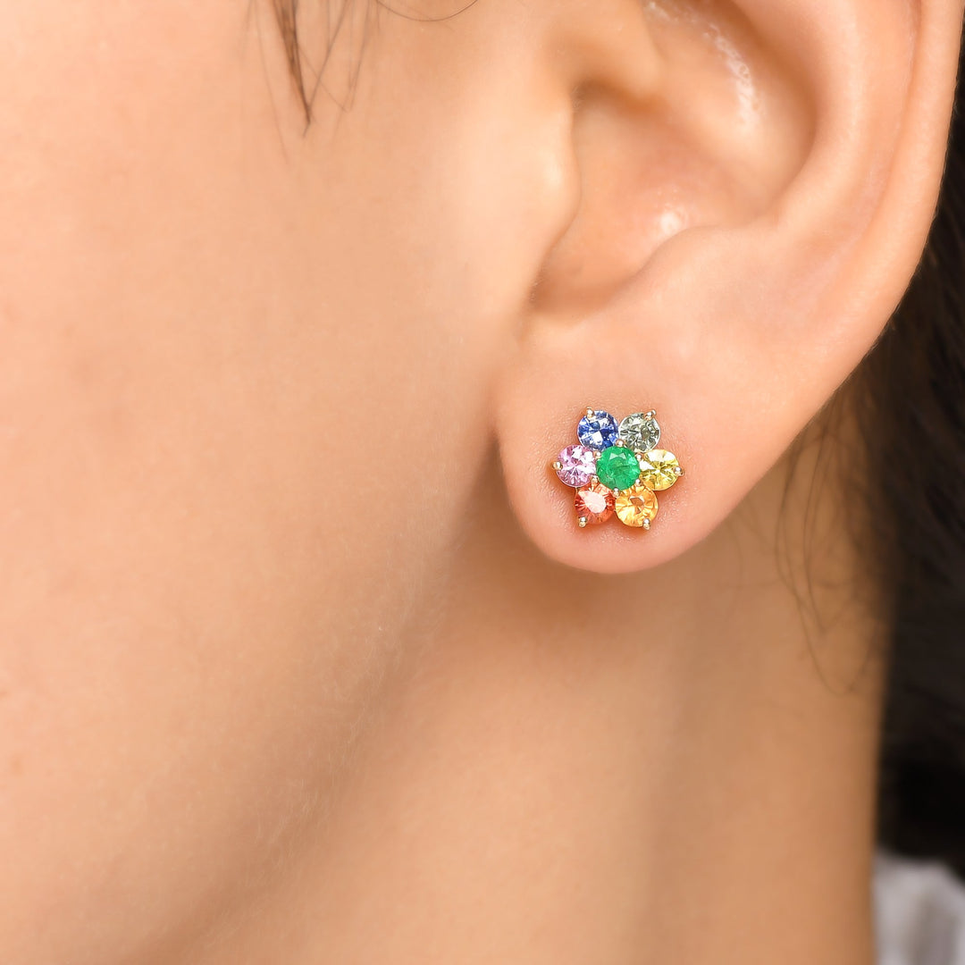Rainbow Sapphire and Emerald Cluster Studs - qivii