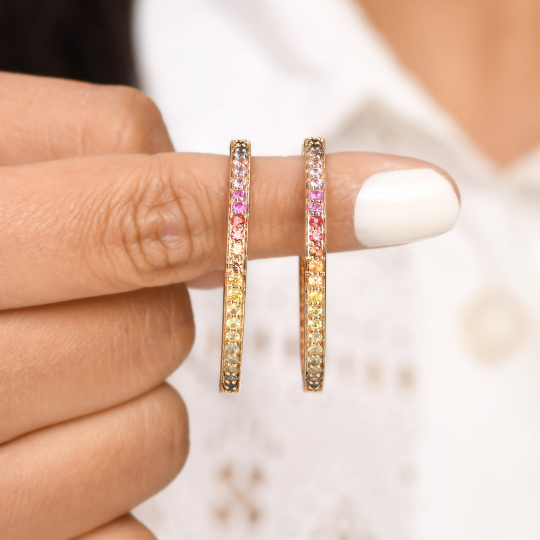Rainbow Sapphire 2MM Hoops - qivii