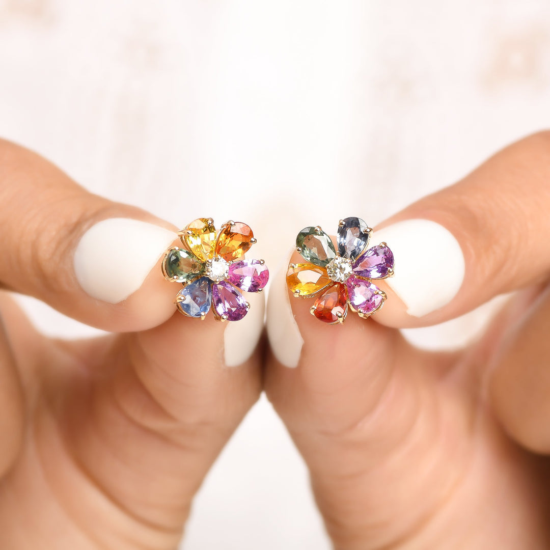 Rainbow Sapphire Pear Diamond Studs - qivii