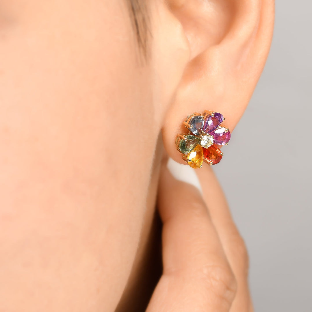 Rainbow Sapphire Pear Diamond Studs - qivii