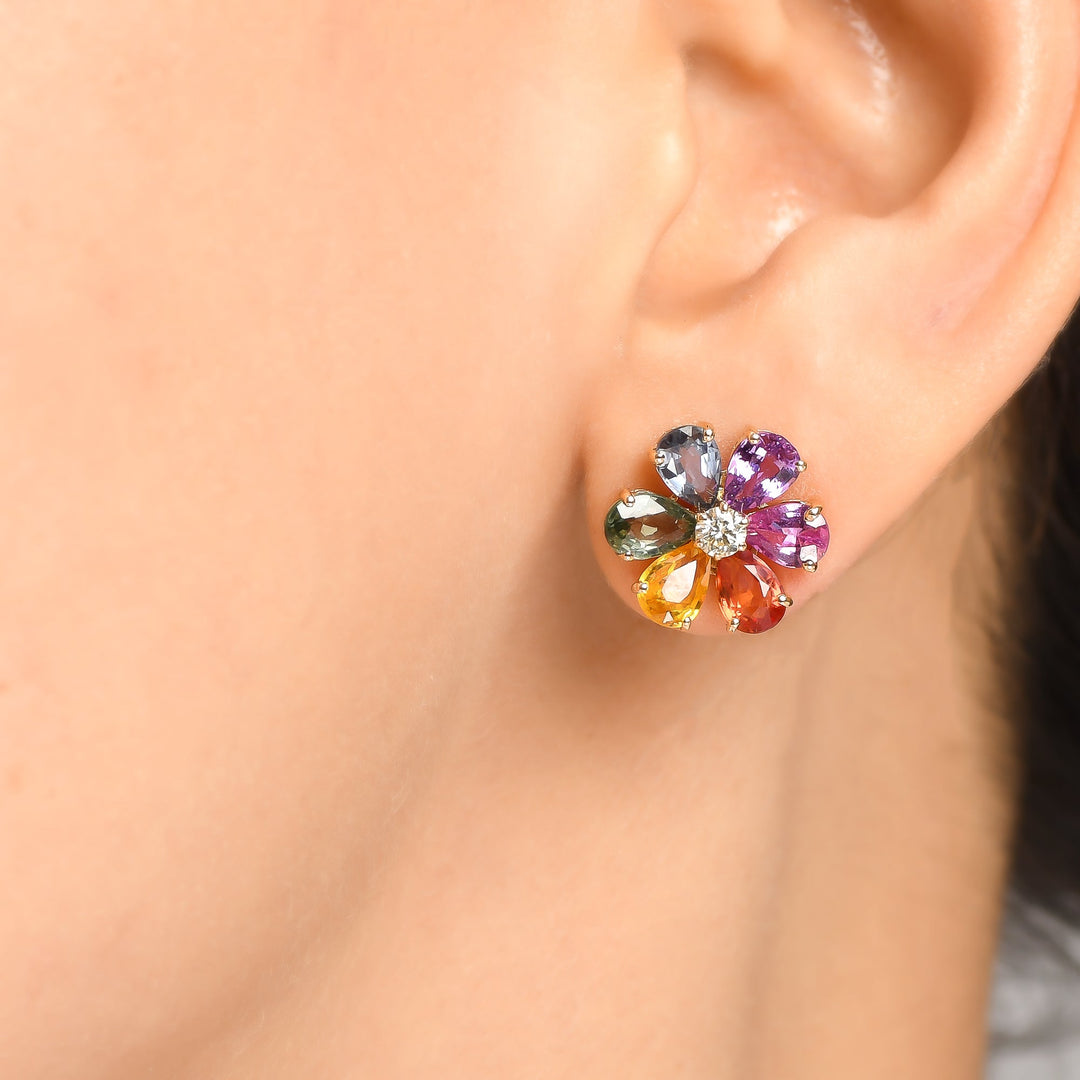 Rainbow Sapphire Pear Diamond Studs - qivii