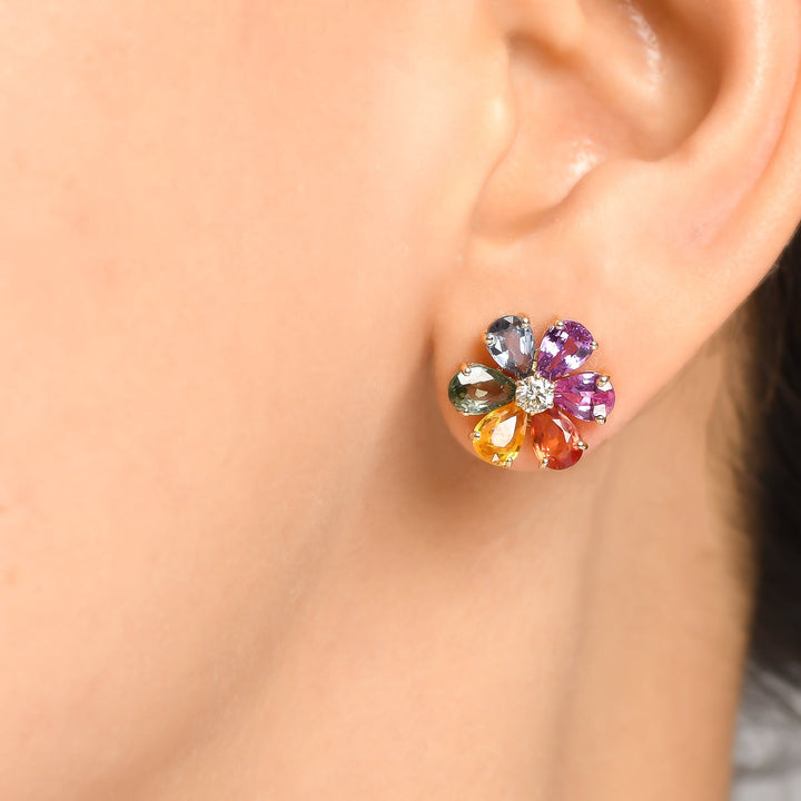 Rainbow Sapphire Pear Diamond Studs - qivii