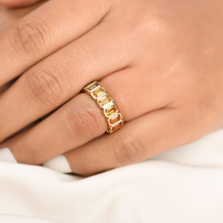 Rainbow Sapphire Octagon Bezel Set Ring - qivii