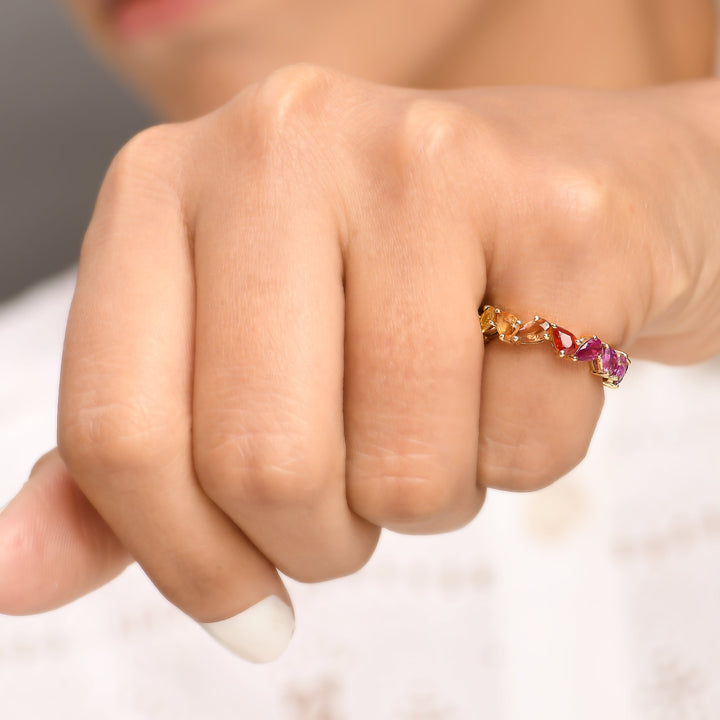 Rainbow Sapphire Pear Zig Zag Ring - qivii