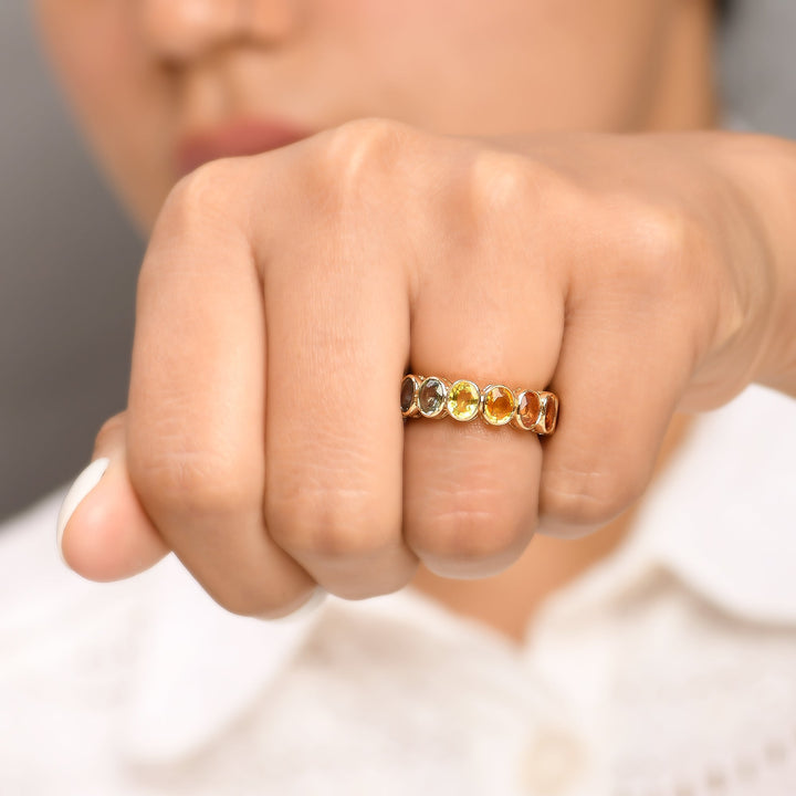 Rainbow Sapphire Oval Bezel Set Ring - qivii