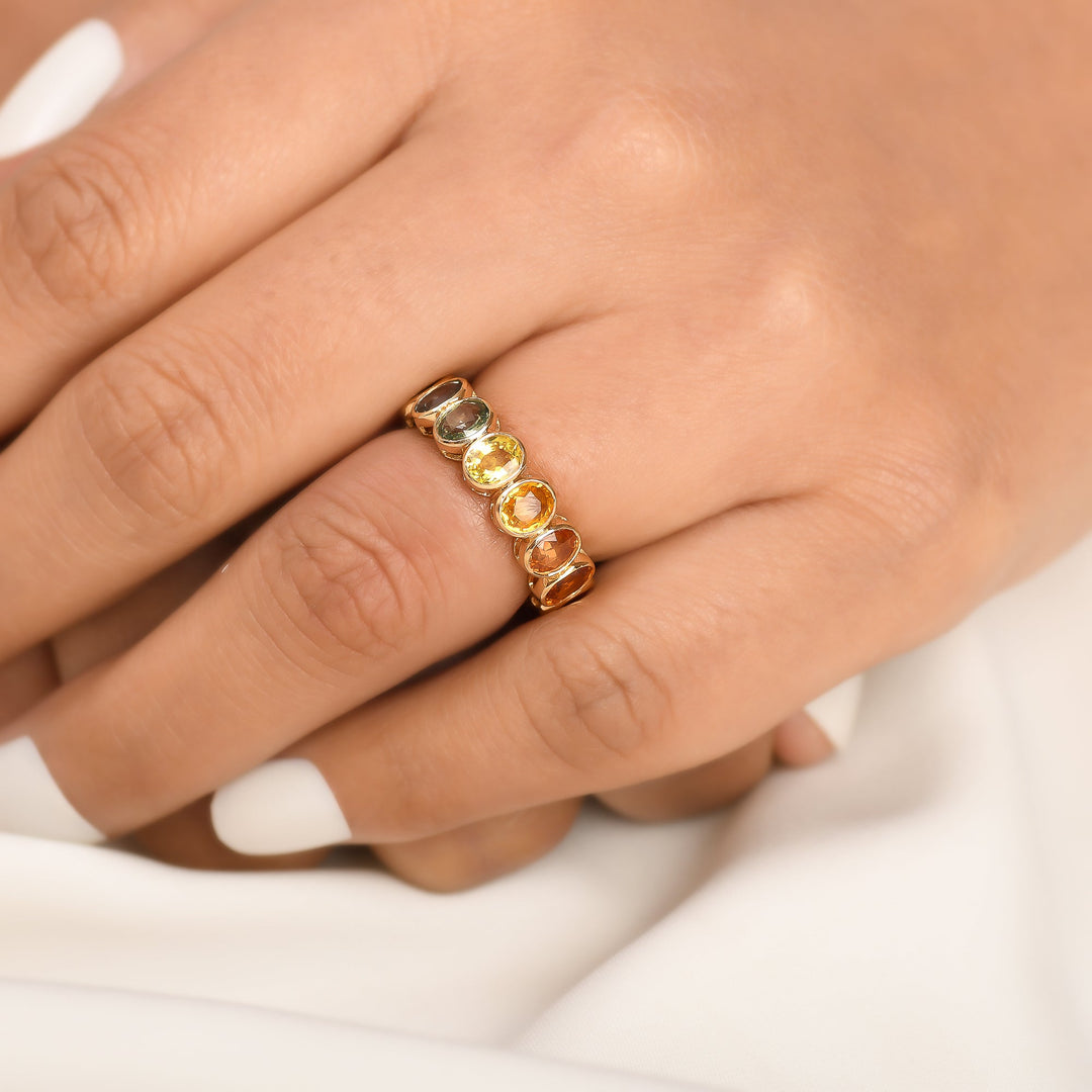 Rainbow Sapphire Oval Bezel Set Ring - qivii