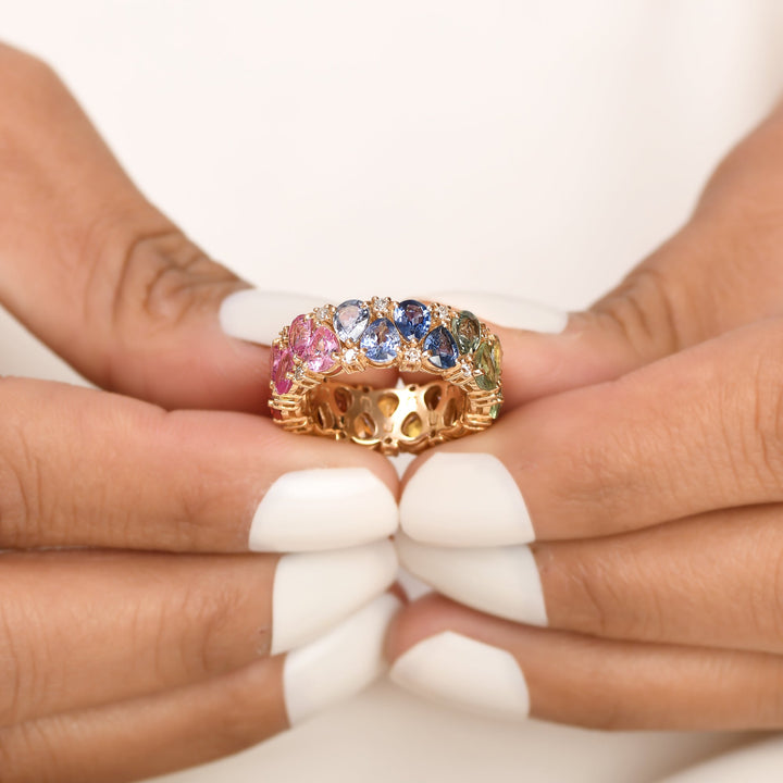 Rainbow Sapphire Pear Diamond Ring - qivii