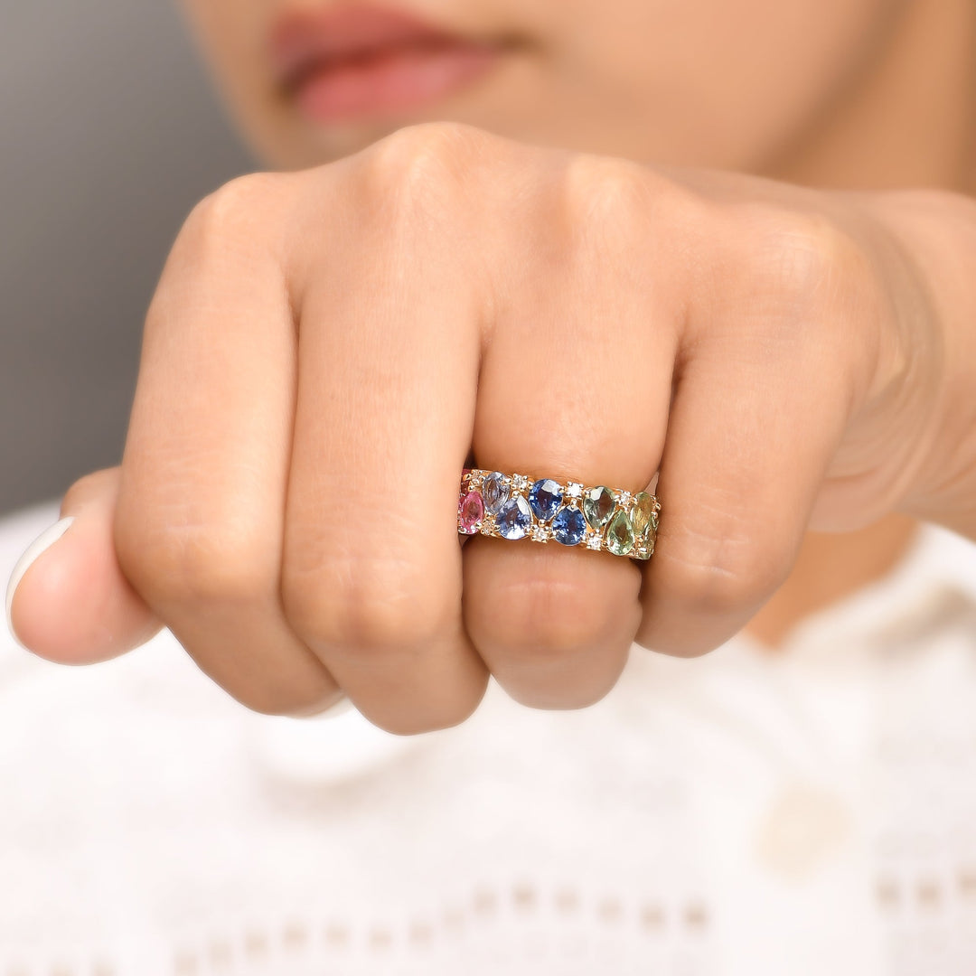 Rainbow Sapphire Pear Diamond Ring - qivii