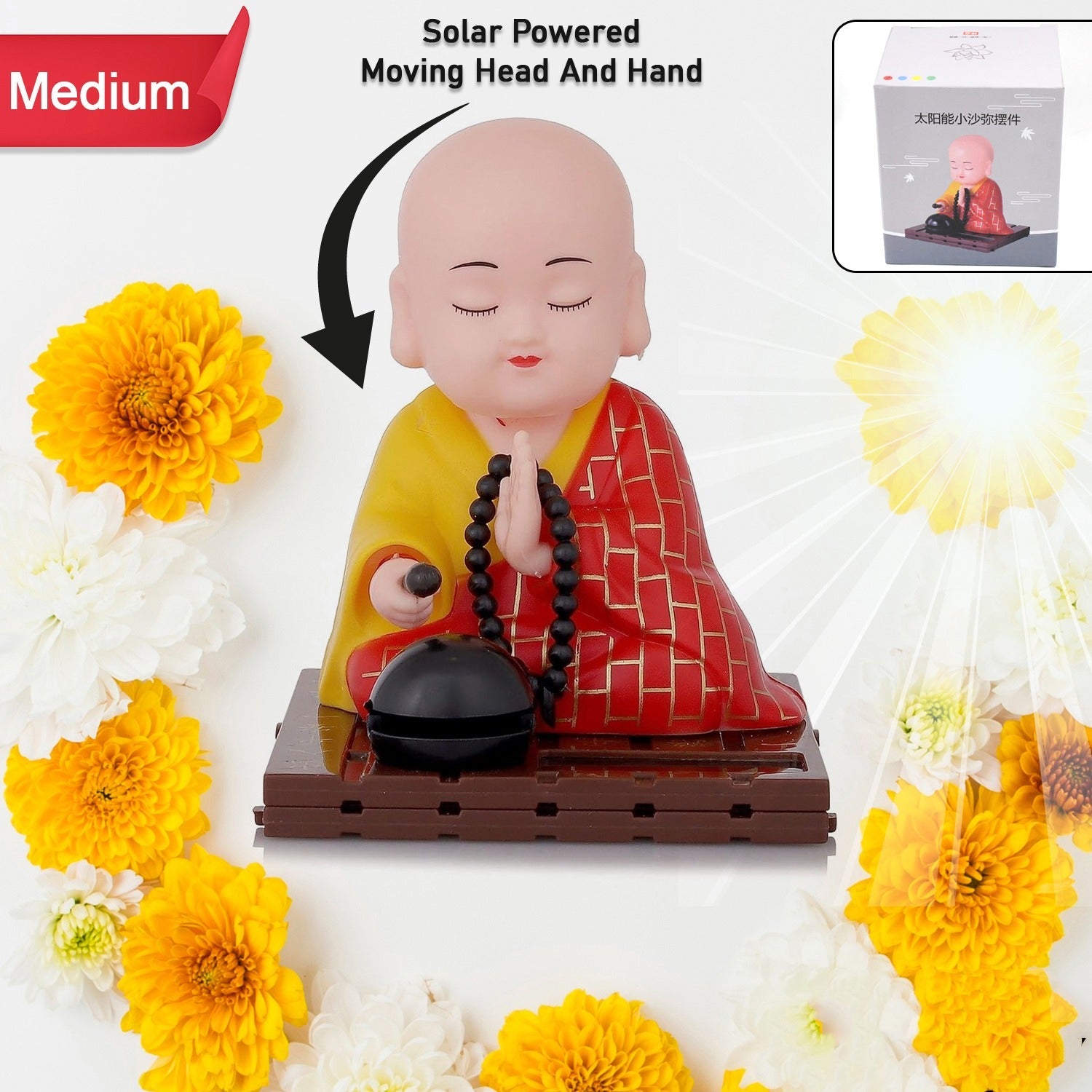Spiritual Solar Buddha Statue – Moving Head & Hand Table Decor