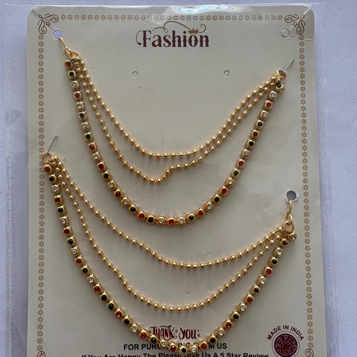 High Quality Gold Plated Triple Strand Ear Chains for Weddings (Multi)