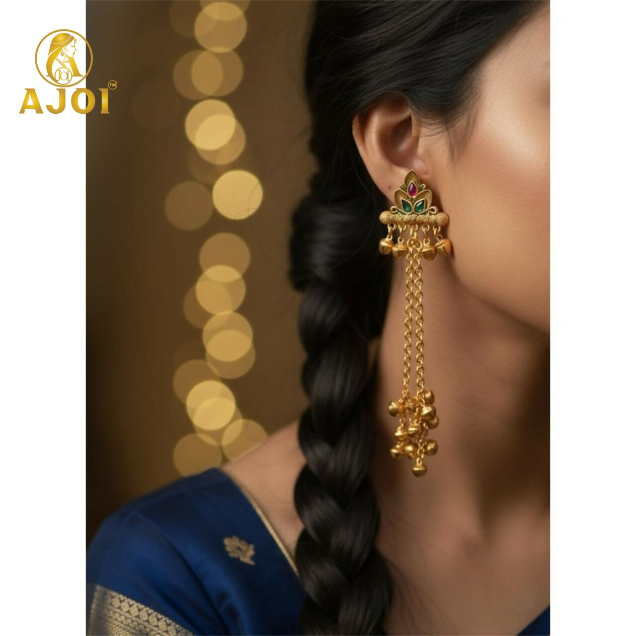 Royal Kashmiri Long Chain Ghungroo Drop Earrings.