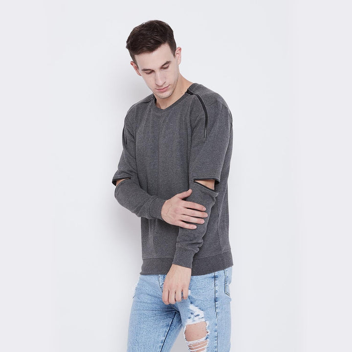 Charcoal Elbow Zipped Sweatshirt