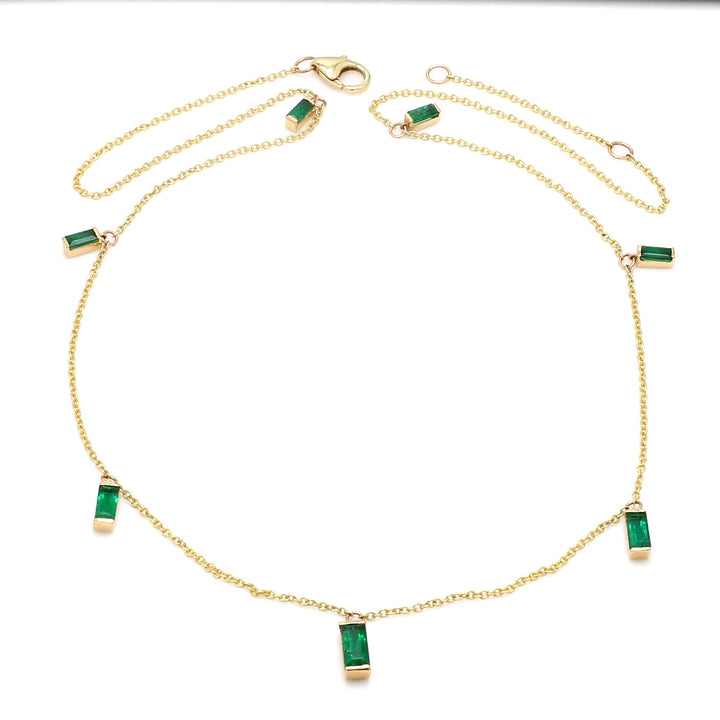 Emerald Bar Set Baguette Shape Chain Necklace - qivii