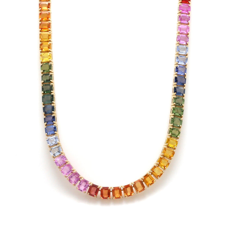 Rainbow Sapphire Emerald Cut Tennis Necklace - qivii