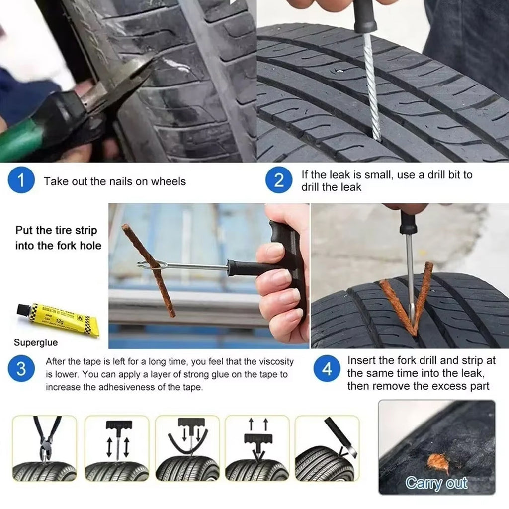 Tyre Puncture Repair Kit - 5 Piece Set with 3 Seal Strips for Quick Fixes