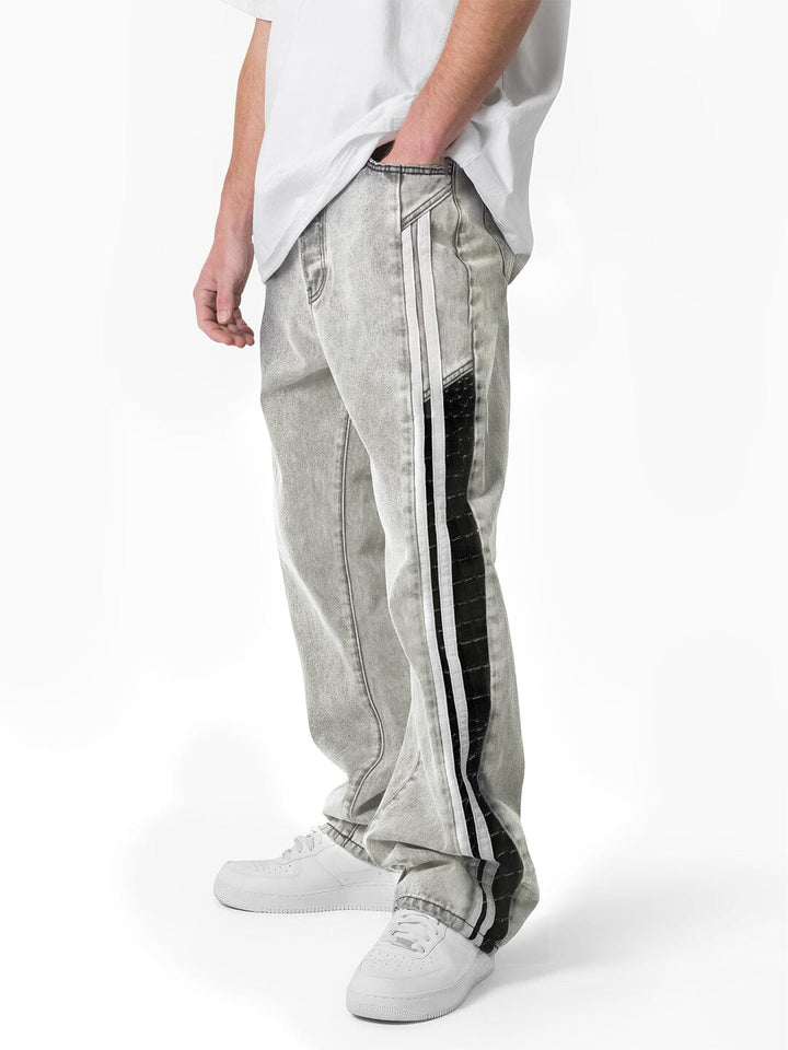 White Washed Baggy Snake Skin Stripe Denim