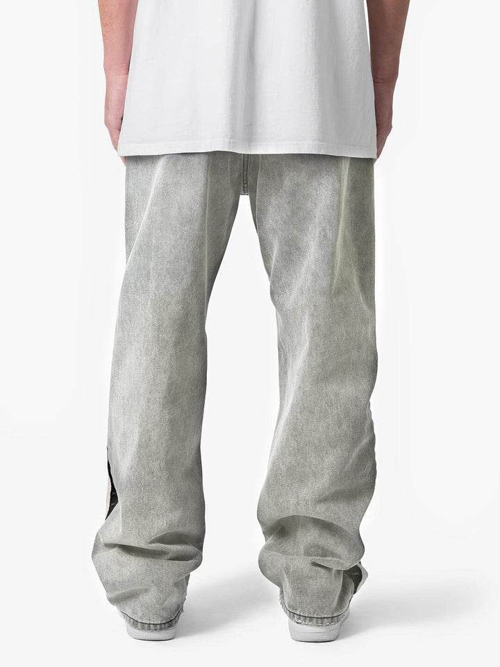 White Washed Baggy Snake Skin Stripe Denim