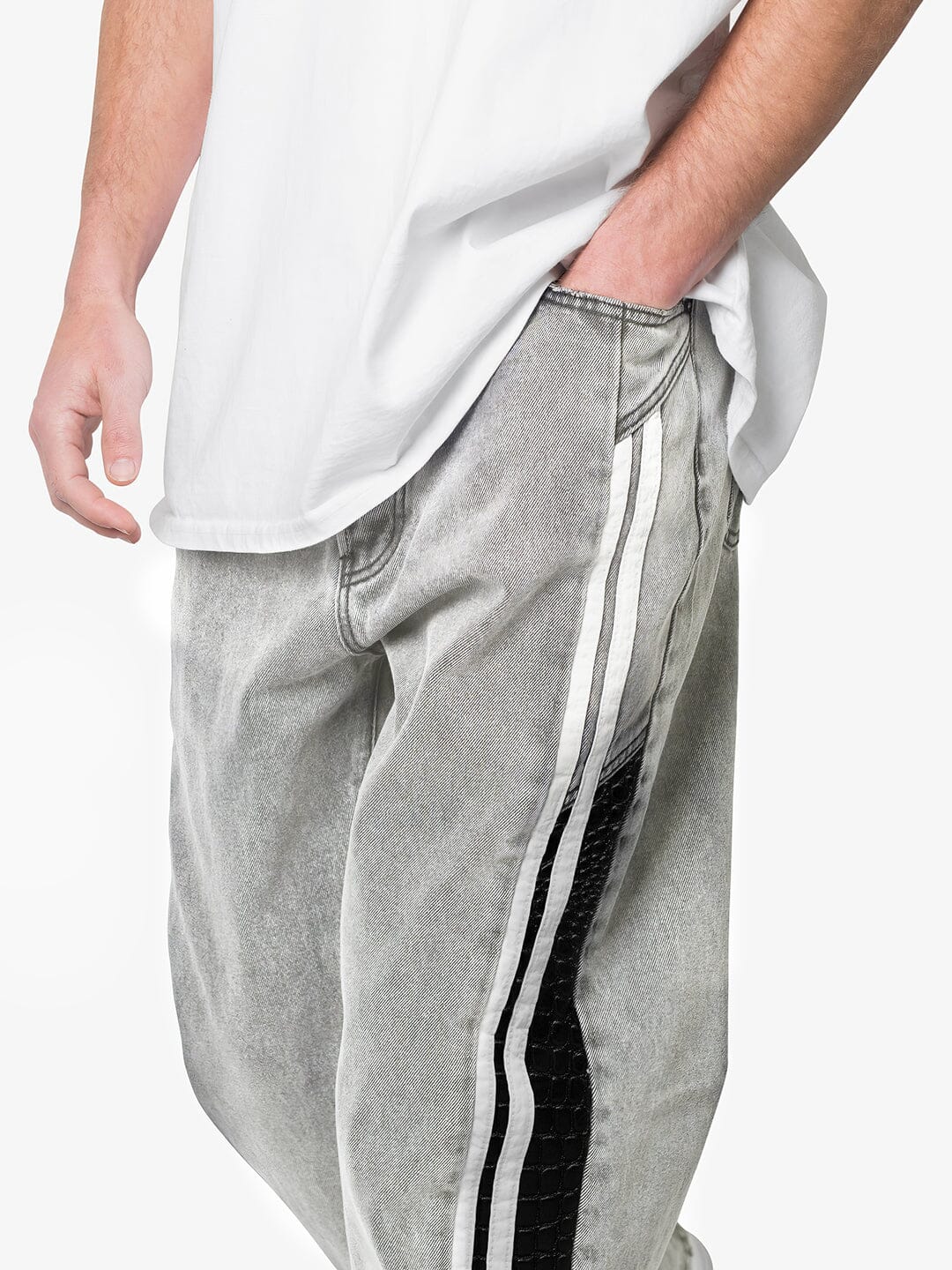 White Washed Baggy Snake Skin Stripe Denim