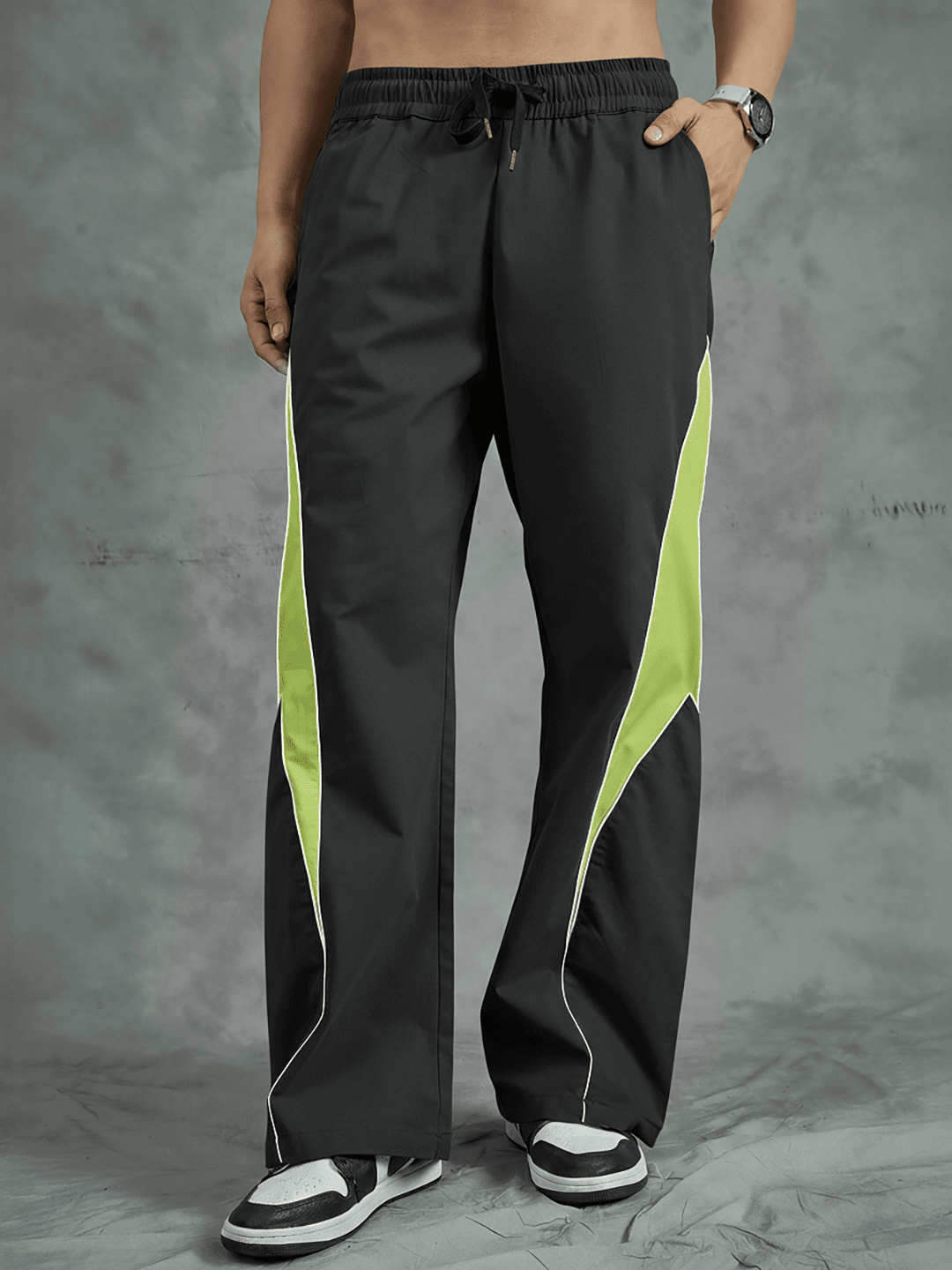 Black and Khaki Cut Sew Trackpants