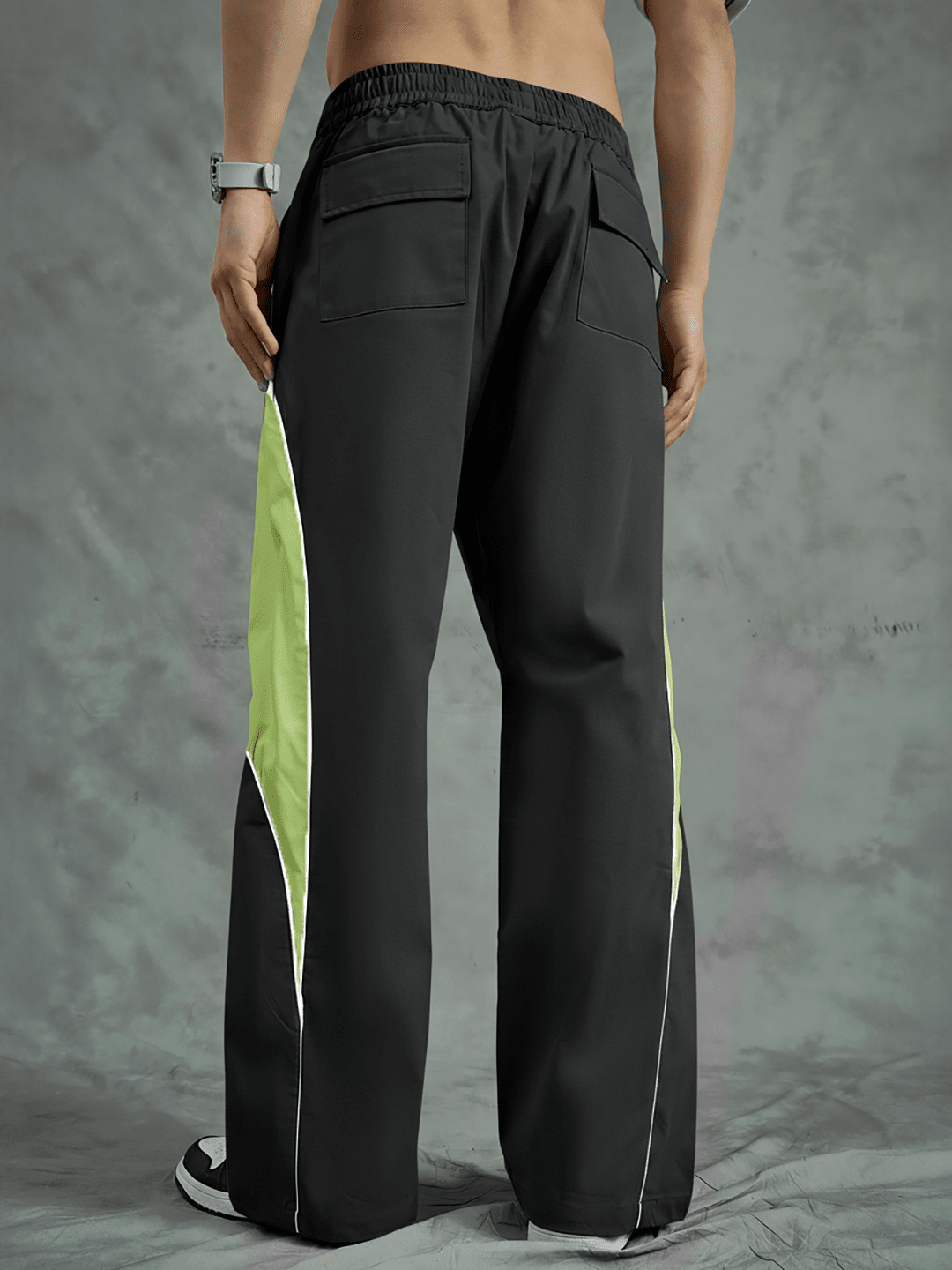 Black and Khaki Cut Sew Trackpants