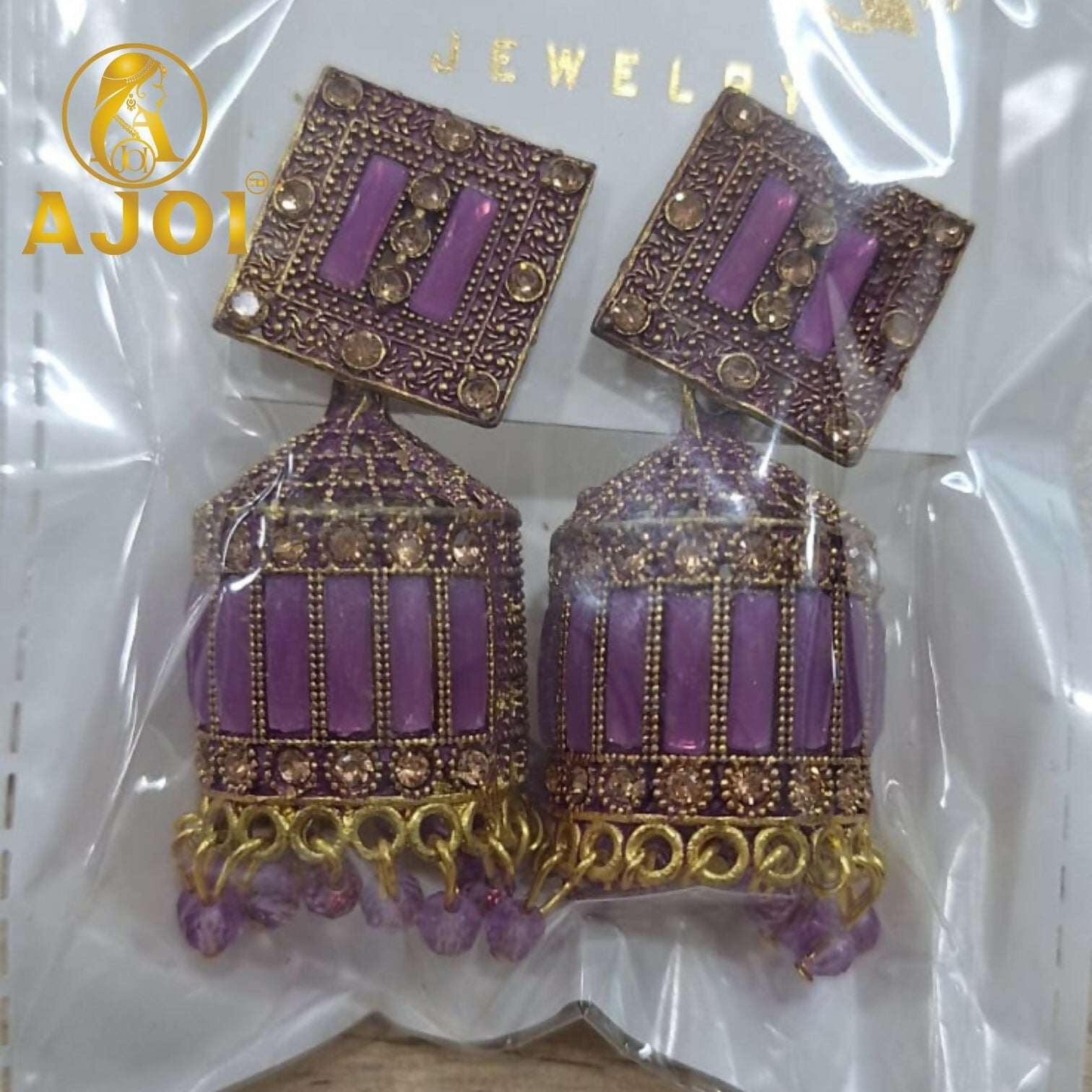 Royal Lavender Purple Designer Earrings with Elegant Drop and Beaded Accents