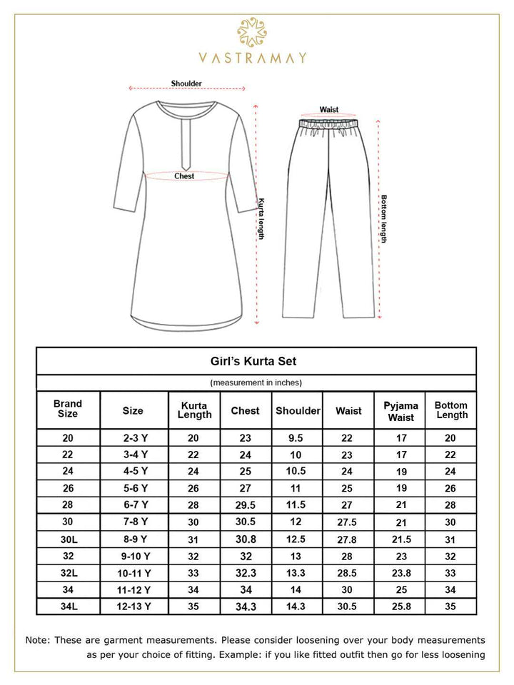 VASTRAMAY Girls' Multicolor-Base Cream Kurta Pant set - qivii