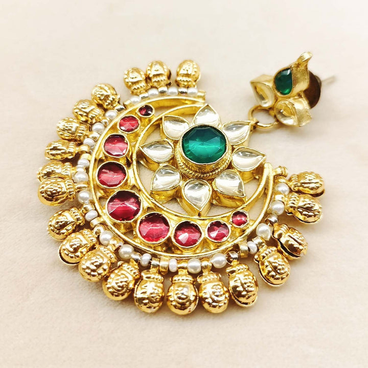 Ashrita Ruby & Green Coloured Pachi Kundan Chandbali - qivii