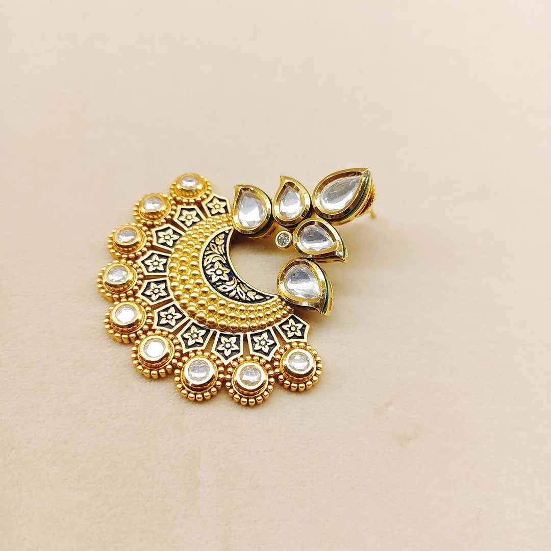 Elegant Anuja gold-plated earrings with blue Meenakari texture and Kundan stones