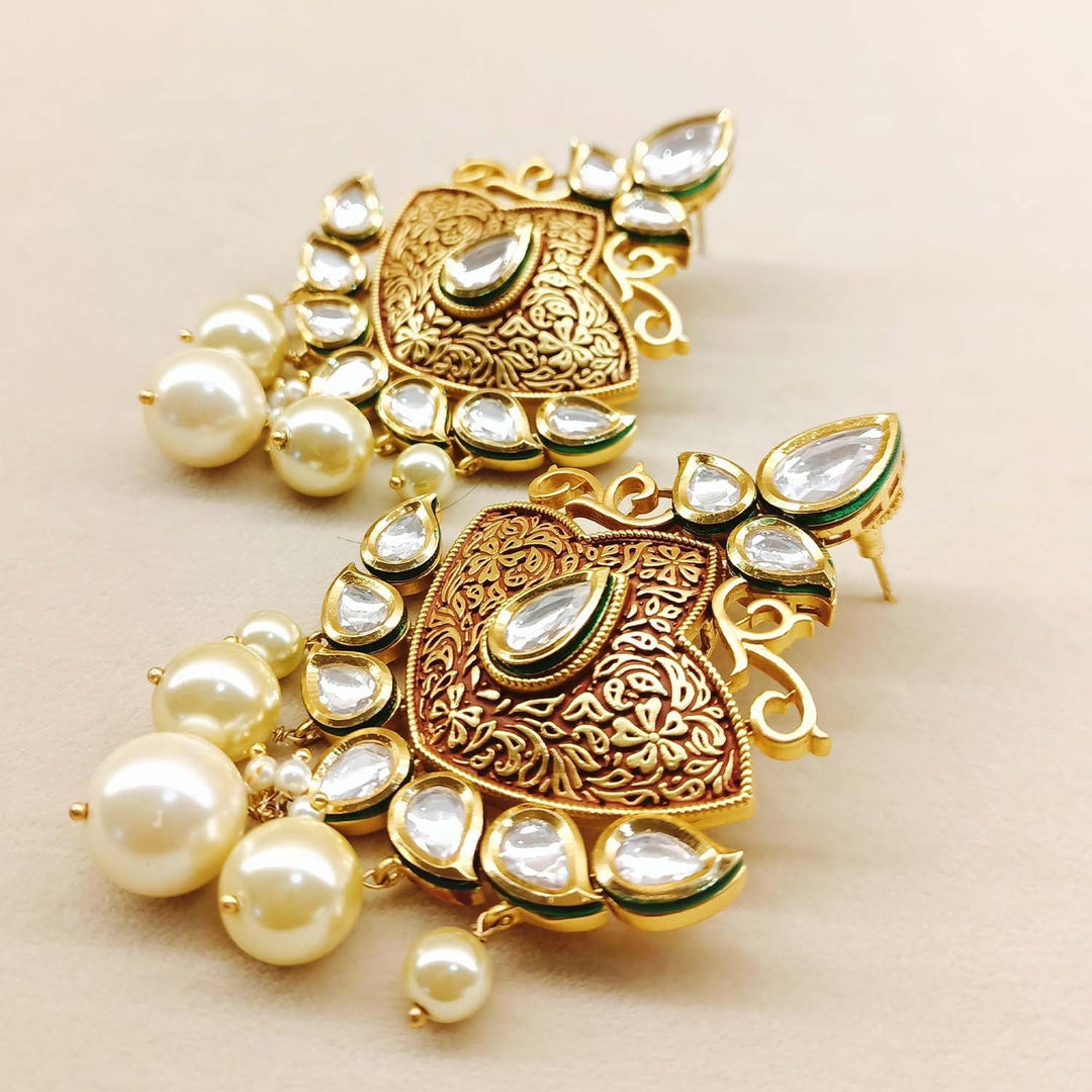 Anuradha Pearl Drops Gold Plated Kundan Earrings - qivii