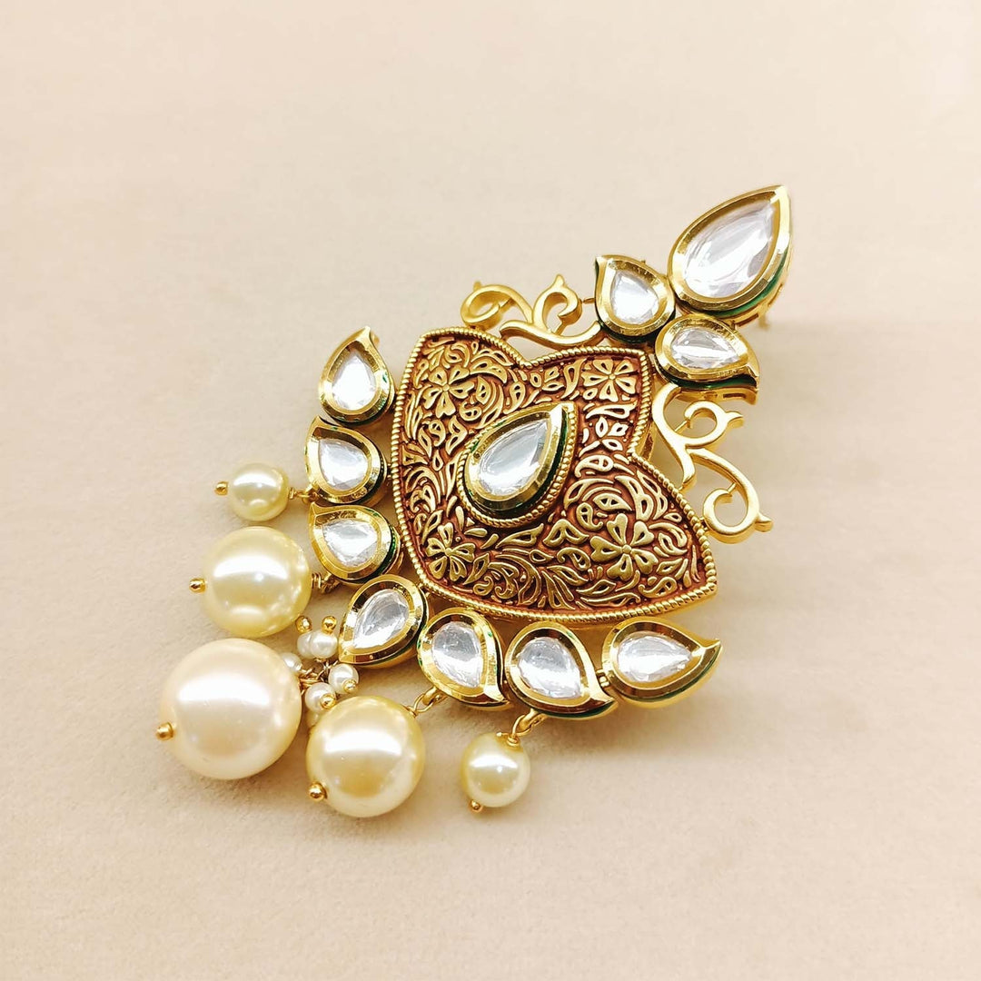 Anuradha Pearl Drops Gold Plated Kundan Earrings - qivii