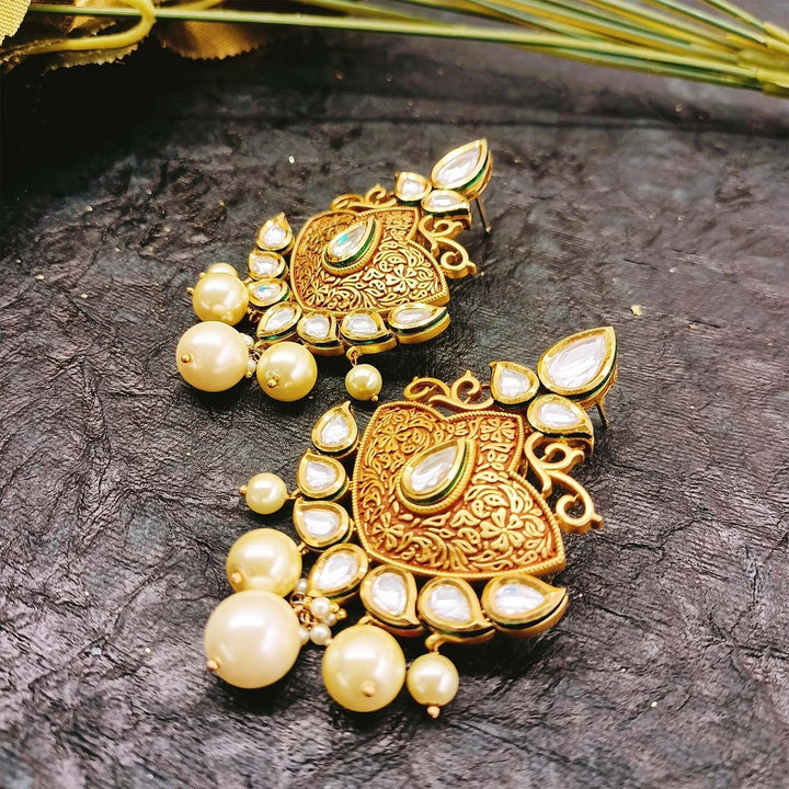 Anuradha Pearl Drops Gold Plated Kundan Earrings - qivii