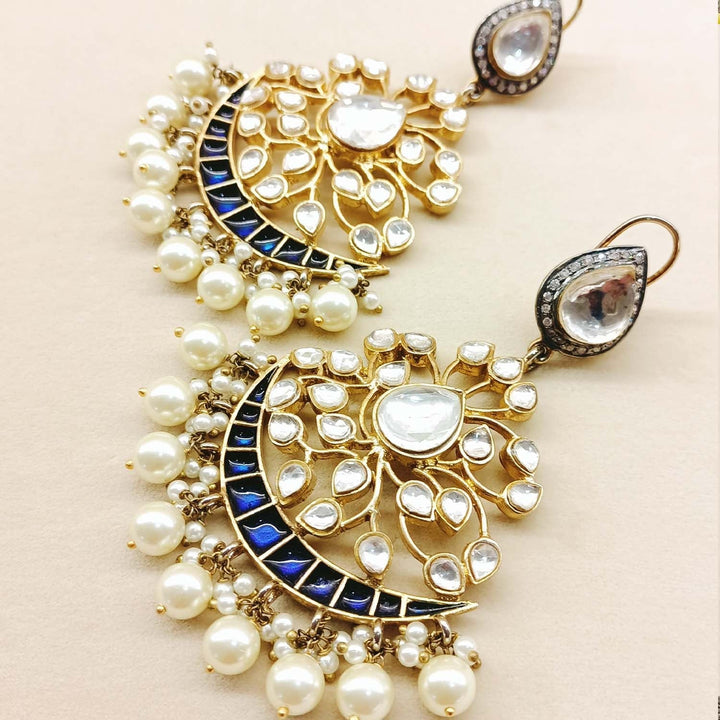 Apeksha Navy Blue Gold Plated Pachi Kundan Earrings with intricate design and stunning craftsmanship